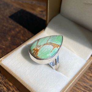Stunning Statement Teardrop Variscite Silver Ring